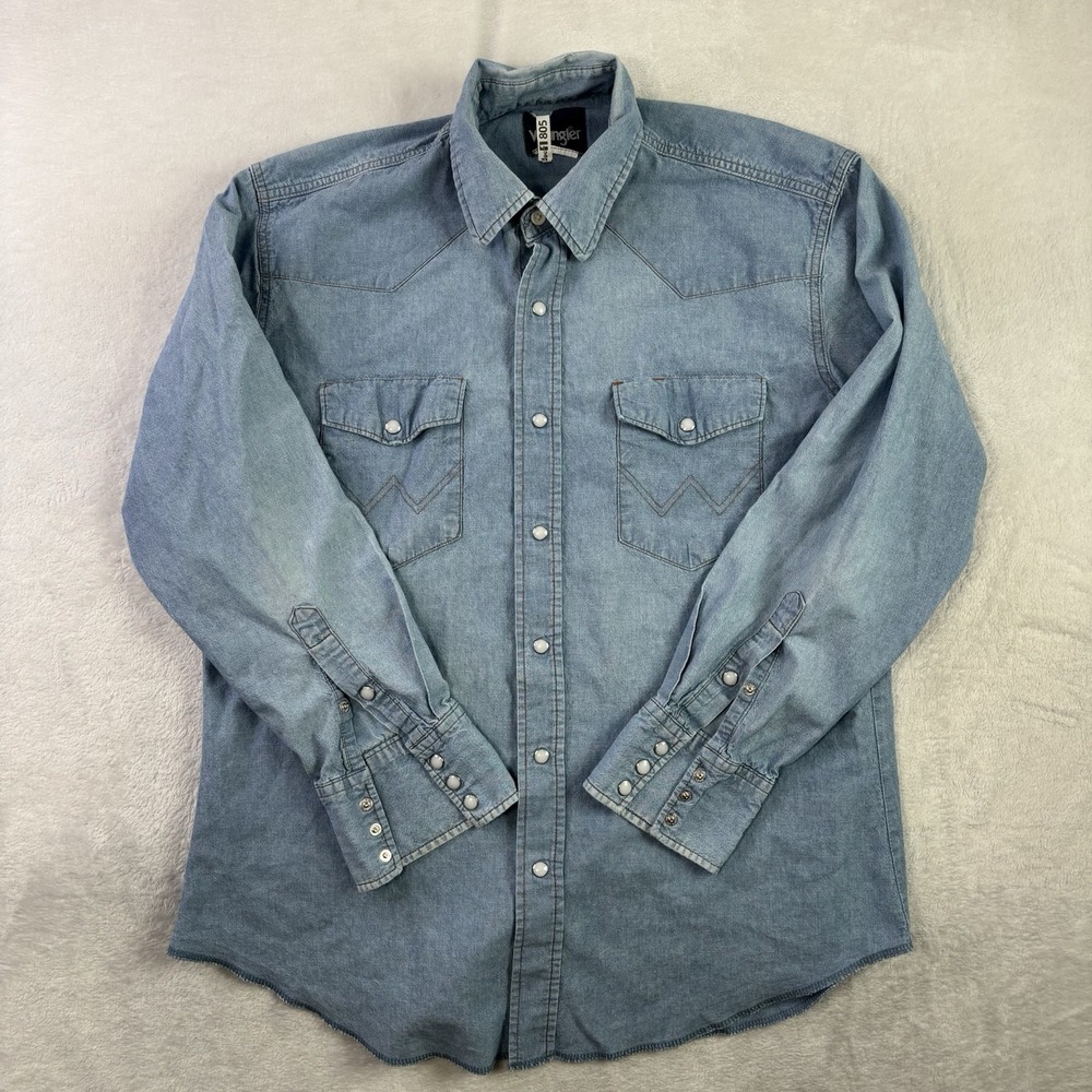 Wrangler Denim Long Sleeve Pearl Snap Brush  Collared Western Shirt XL